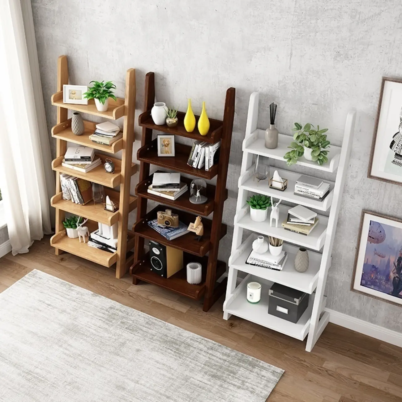 Narrow Modern Solid Wood 5-Tier Open Ladder Bookcase Image - 1 | homeyfad