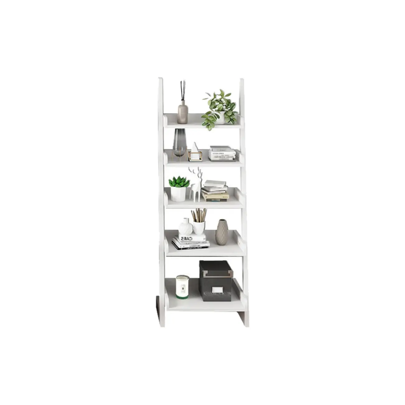 Narrow Modern Solid Wood 5-Tier Open Ladder Bookcase Image - 13 | homeyfad