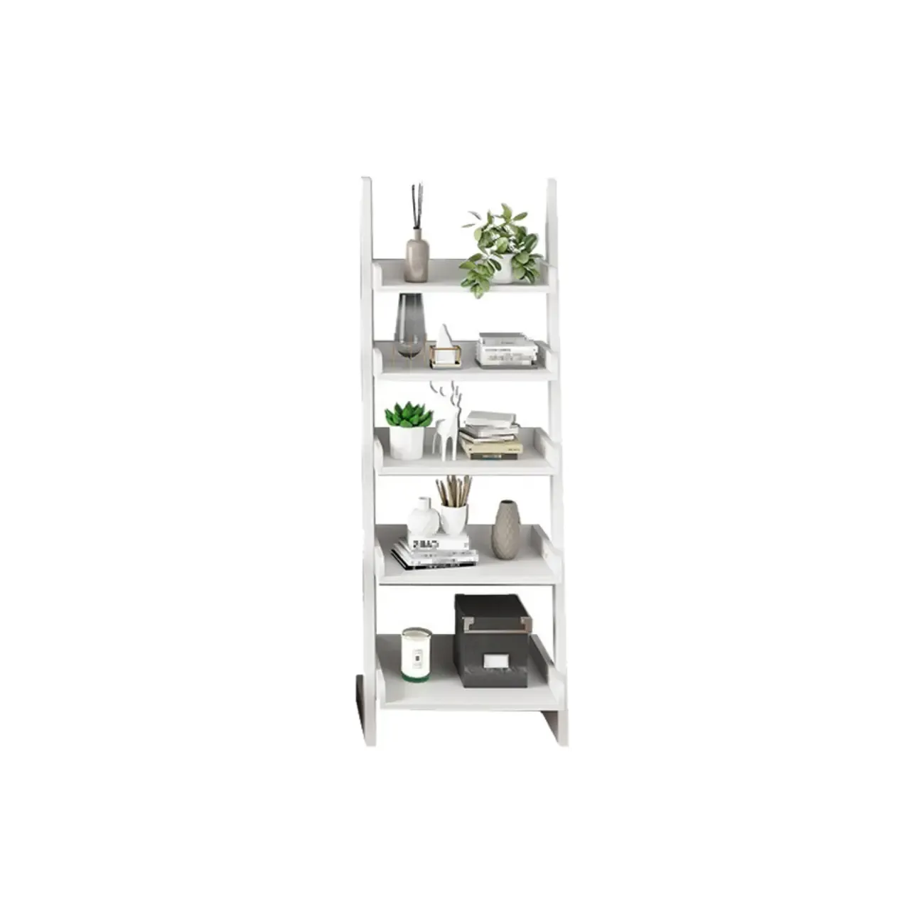 Narrow Modern Solid Wood 5-Tier Open Ladder Bookcase Image - 13