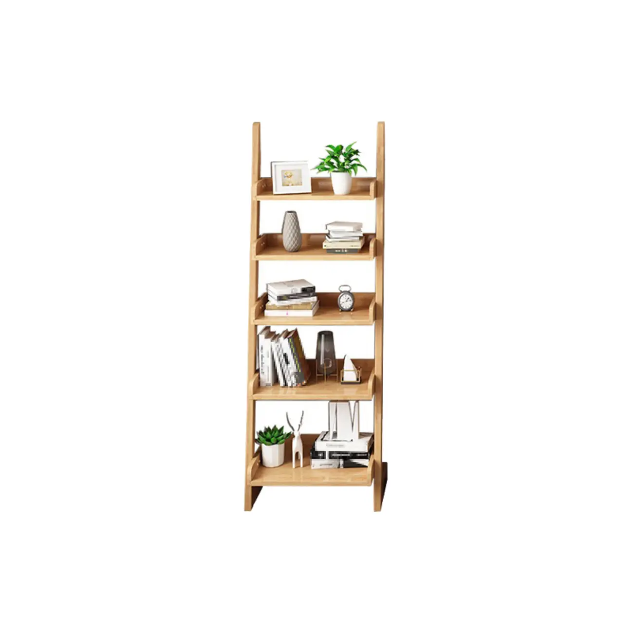 Narrow Modern Solid Wood 5-Tier Open Ladder Bookcase Image - 14 | homeyfad