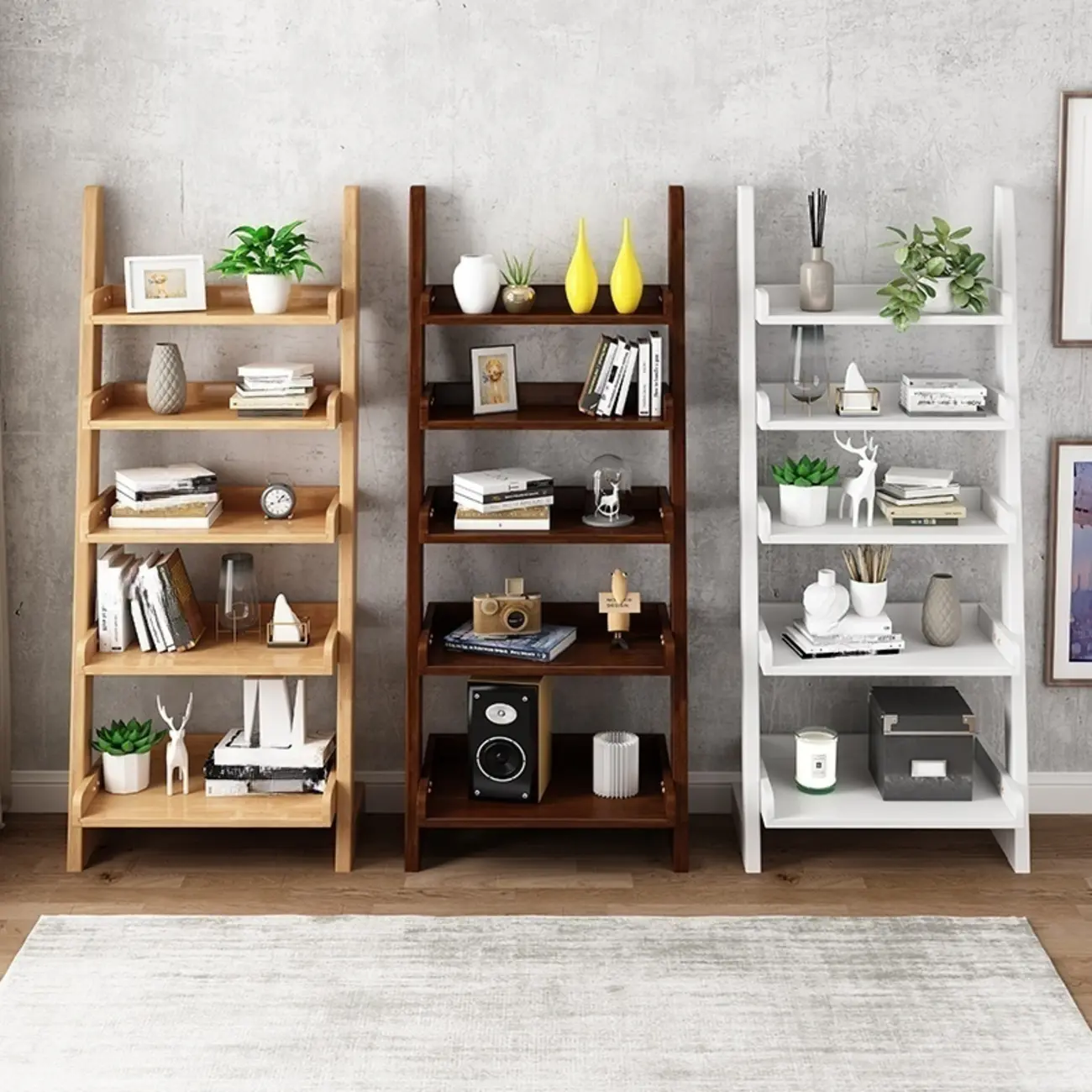 Narrow Modern Solid Wood 5-Tier Open Ladder Bookcase Image - 2 | homeyfad