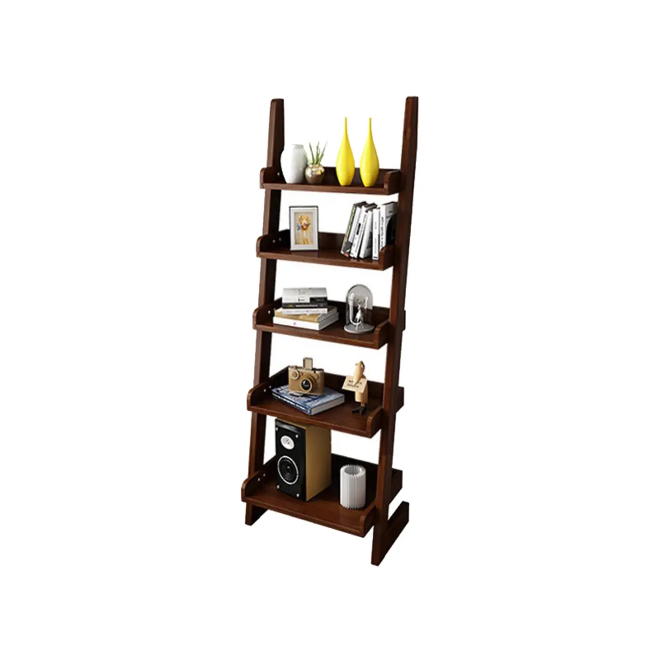 Narrow Modern Solid Wood 5-Tier Open Ladder Bookcase Image - 15 | homeyfad