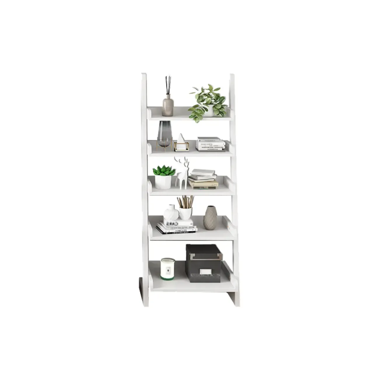 Narrow Modern Solid Wood 5-Tier Open Ladder Bookcase Image - 16