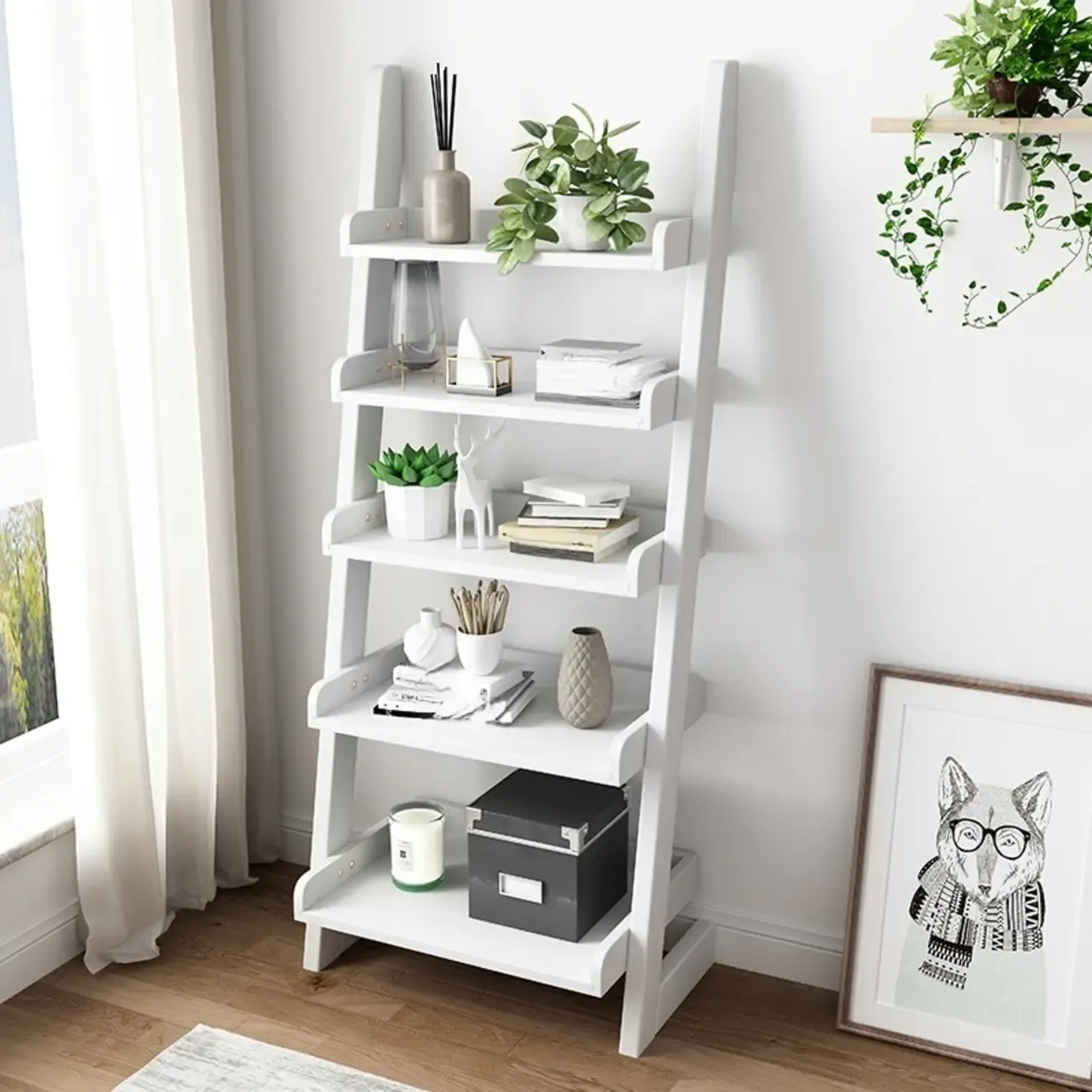 Modern Wood 5-Tier Open Narrow Ladder Bookcase | HomeyFad