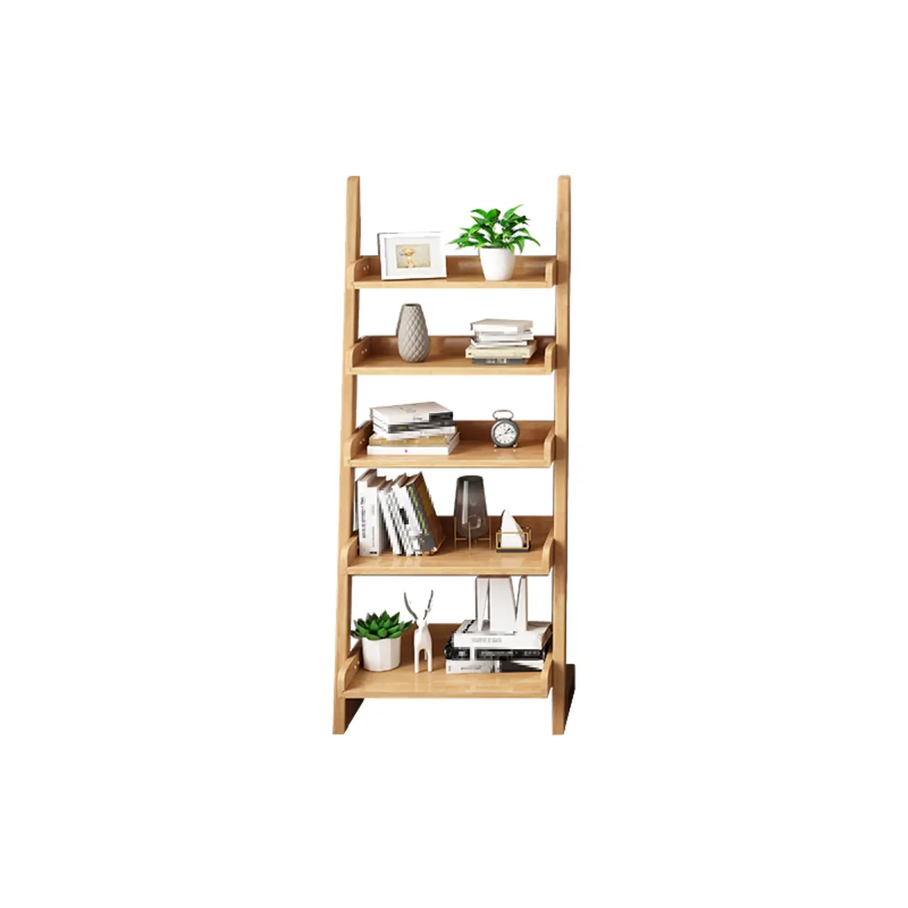 Narrow Modern Solid Wood 5-Tier Open Ladder Bookcase Image - 17 | homeyfad