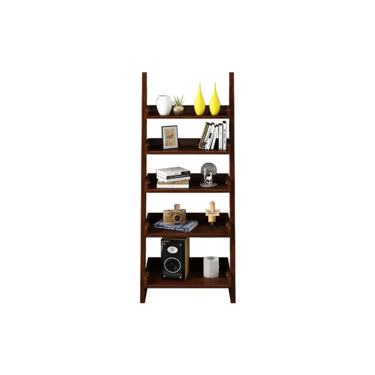 Narrow Modern Solid Wood 5-Tier Open Ladder Bookcase Image - 19