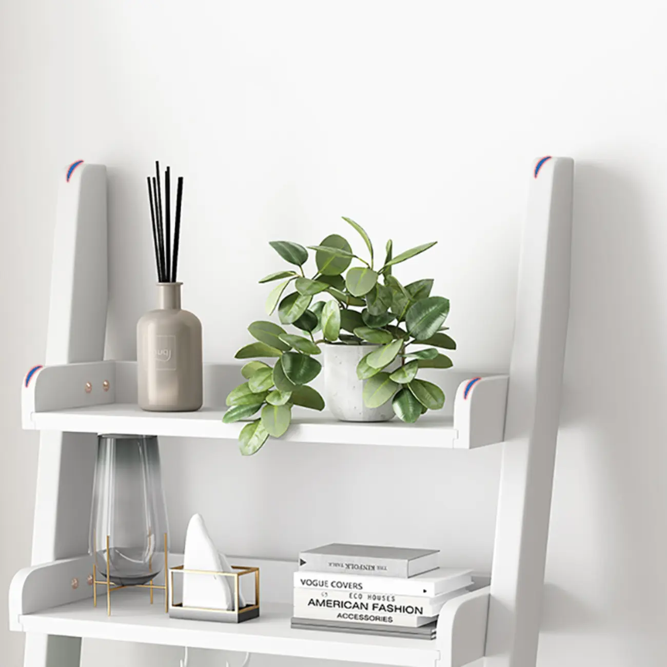 Narrow Modern Solid Wood 5-Tier Open Ladder Bookcase Image - 7 | homeyfad