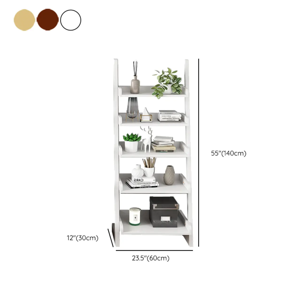 Narrow Modern Solid Wood 5-Tier Open Ladder Bookcase #size | homeyfad