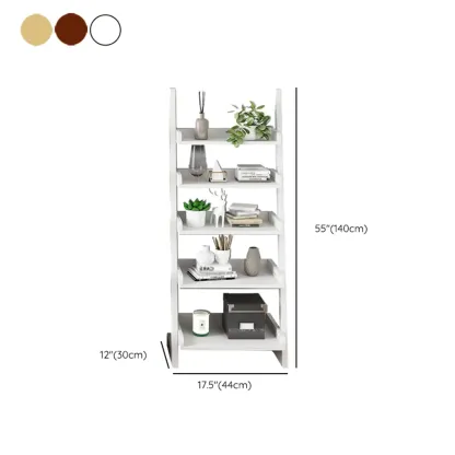 Narrow Modern Solid Wood 5-Tier Open Ladder Bookcase Image - 12