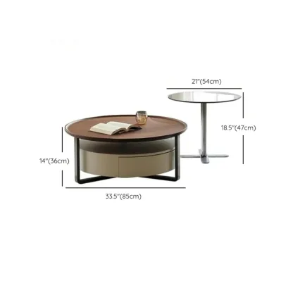 Modern Round Wooden Top Coffee Table with Drawer #size