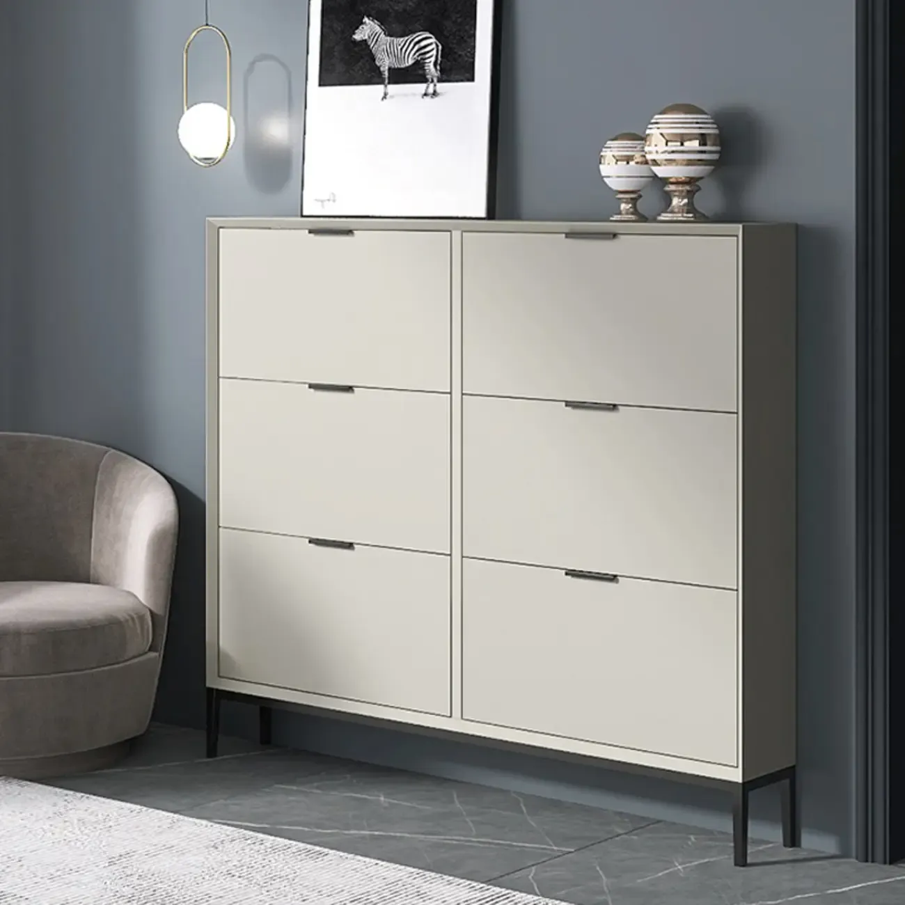 Wood Drop-Front Shoe Storage Cabinet for Small Space Image - 1