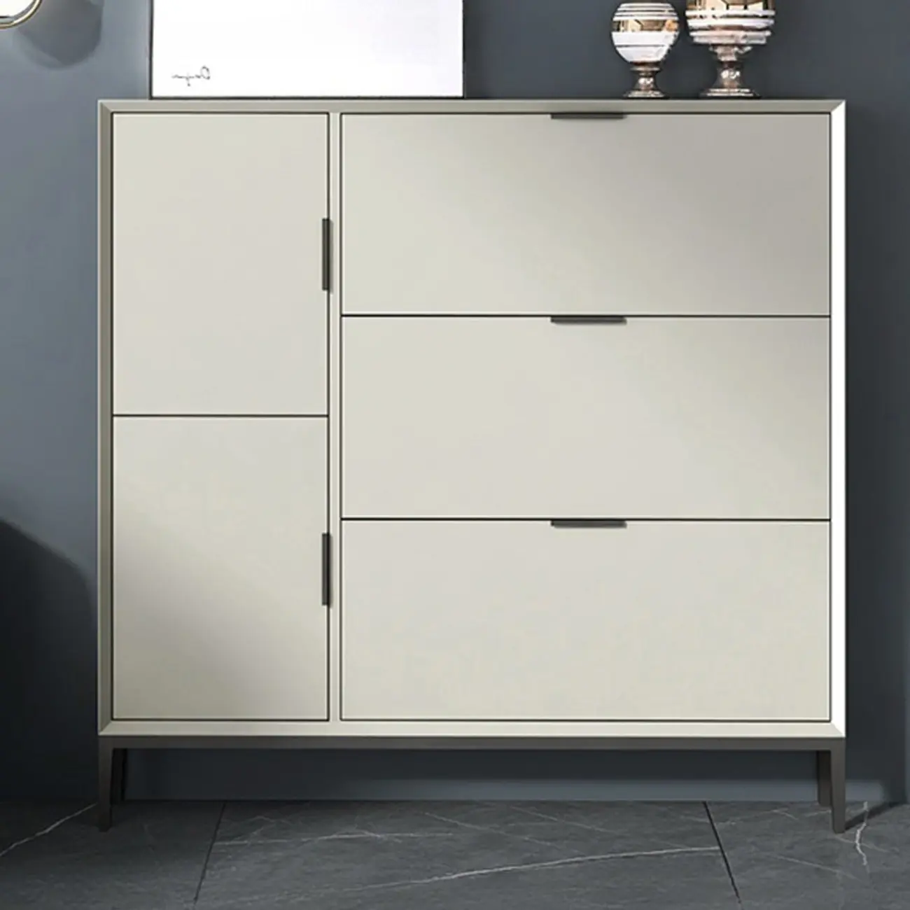 Wood Drop-Front Shoe Storage Cabinet for Small Space Image - 4 | homeyfad