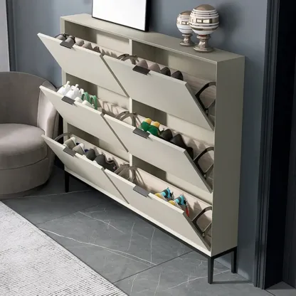 Wood Drop-Front Shoe Storage Cabinet for Small Space Image - 2