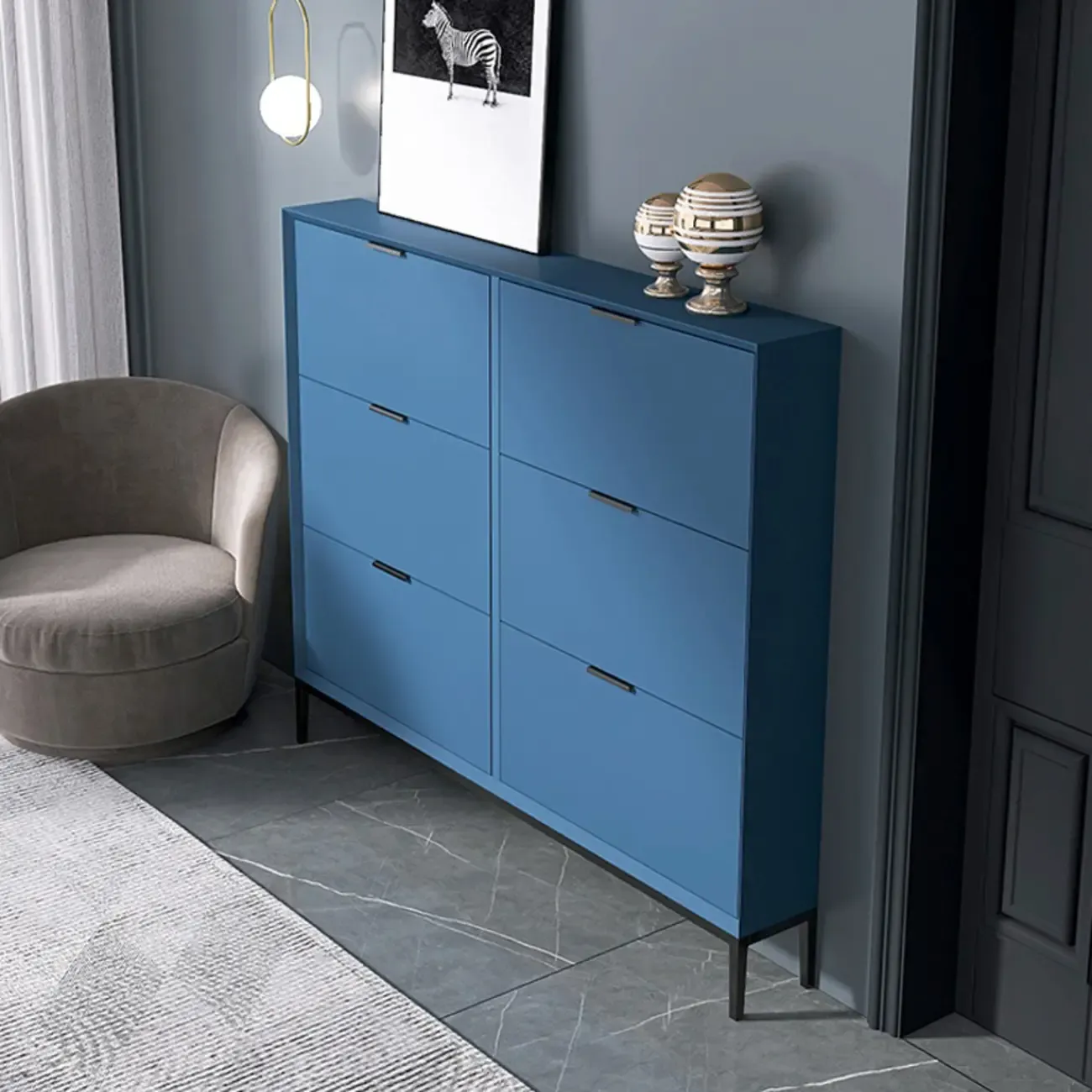 Wood Drop-Front Shoe Storage Cabinet for Small Space Image - 6