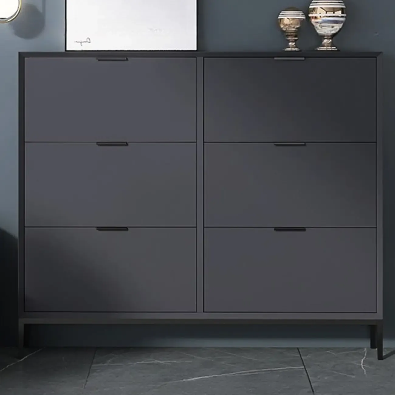 Wood Drop-Front Shoe Storage Cabinet for Small Space Image - 7