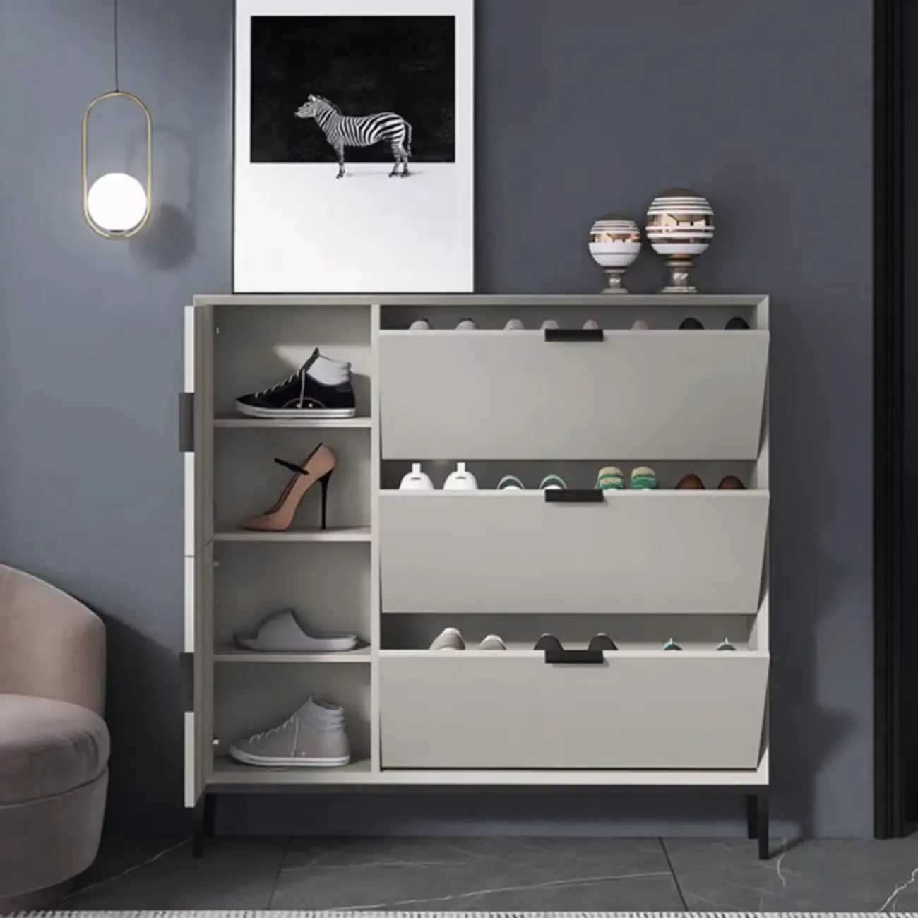 Wood Drop-Front Shoe Storage Cabinet for Small Space Image - 8