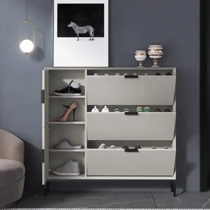 Wood Drop-Front Shoe Storage Cabinet for Small Space Image - 8