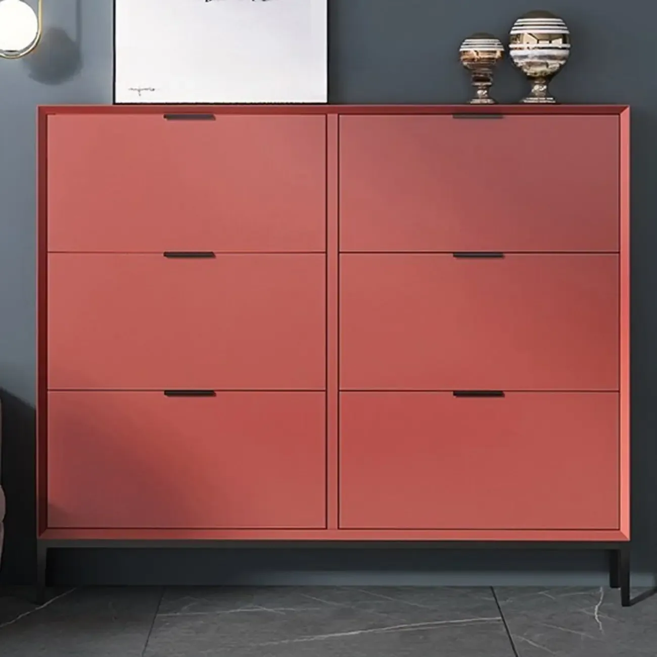 Wood Drop-Front Shoe Storage Cabinet for Small Space Image - 17