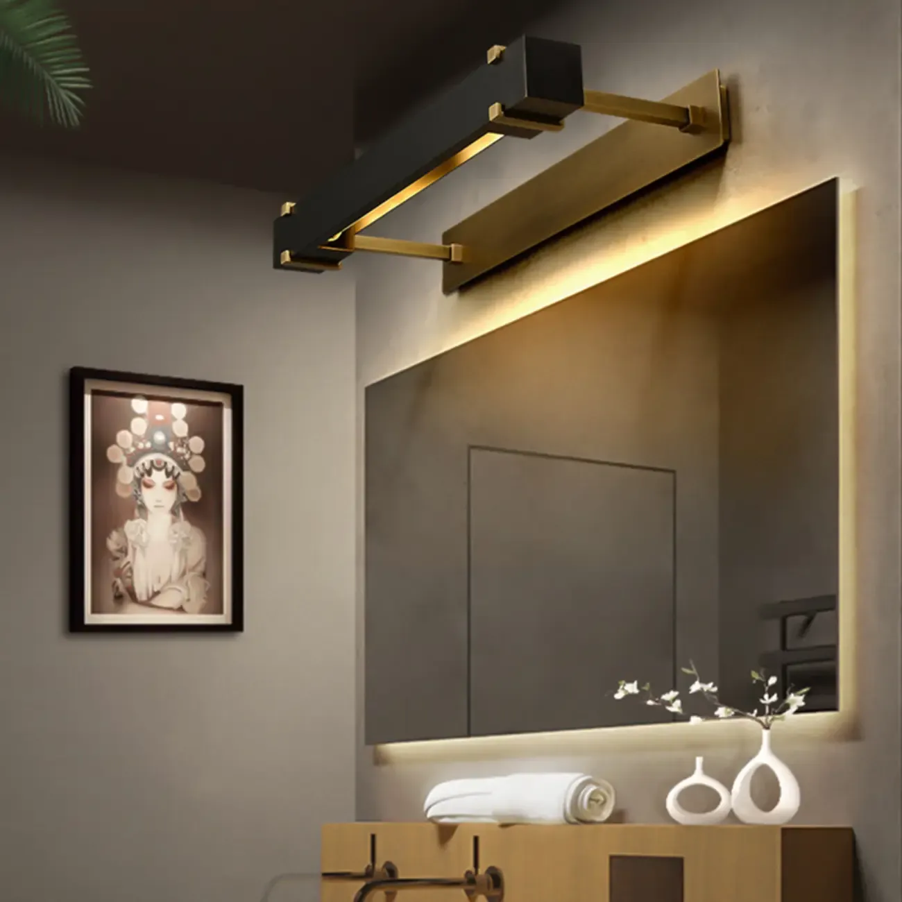 Modern Tube Vanity Light with Gold Finish for Bathroom Image - 1