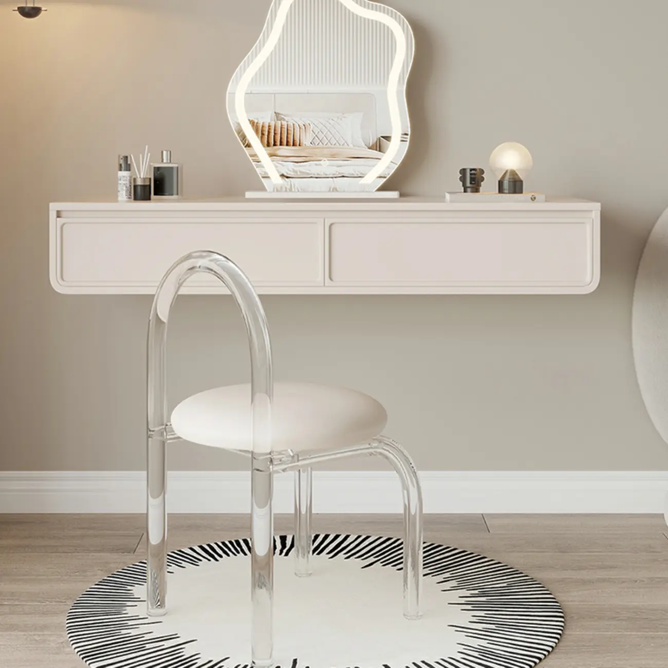 Push-Pull Wood Floating Makeup Vanity with Drawers Image - 2 | homeyfad