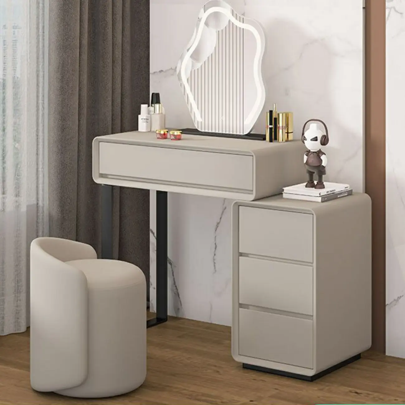 Scalable Leather Gray Storage Makeup Vanity Desk Image - 1 | homeyfad