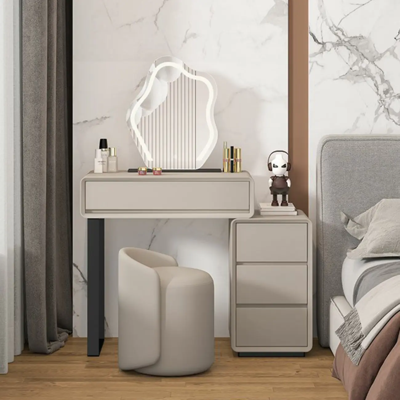 Scalable Leather Gray Storage Makeup Vanity Desk Image - 2 | homeyfad