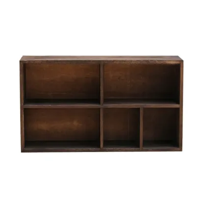 Traditional Long Brown Wood Wall Mount Open Display Cabinet Image - 4