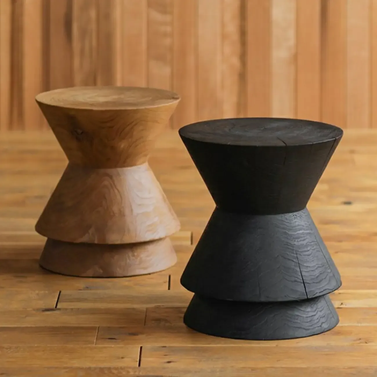 Traditional Wooden Round End Table with Drum Base for Home Image - 1