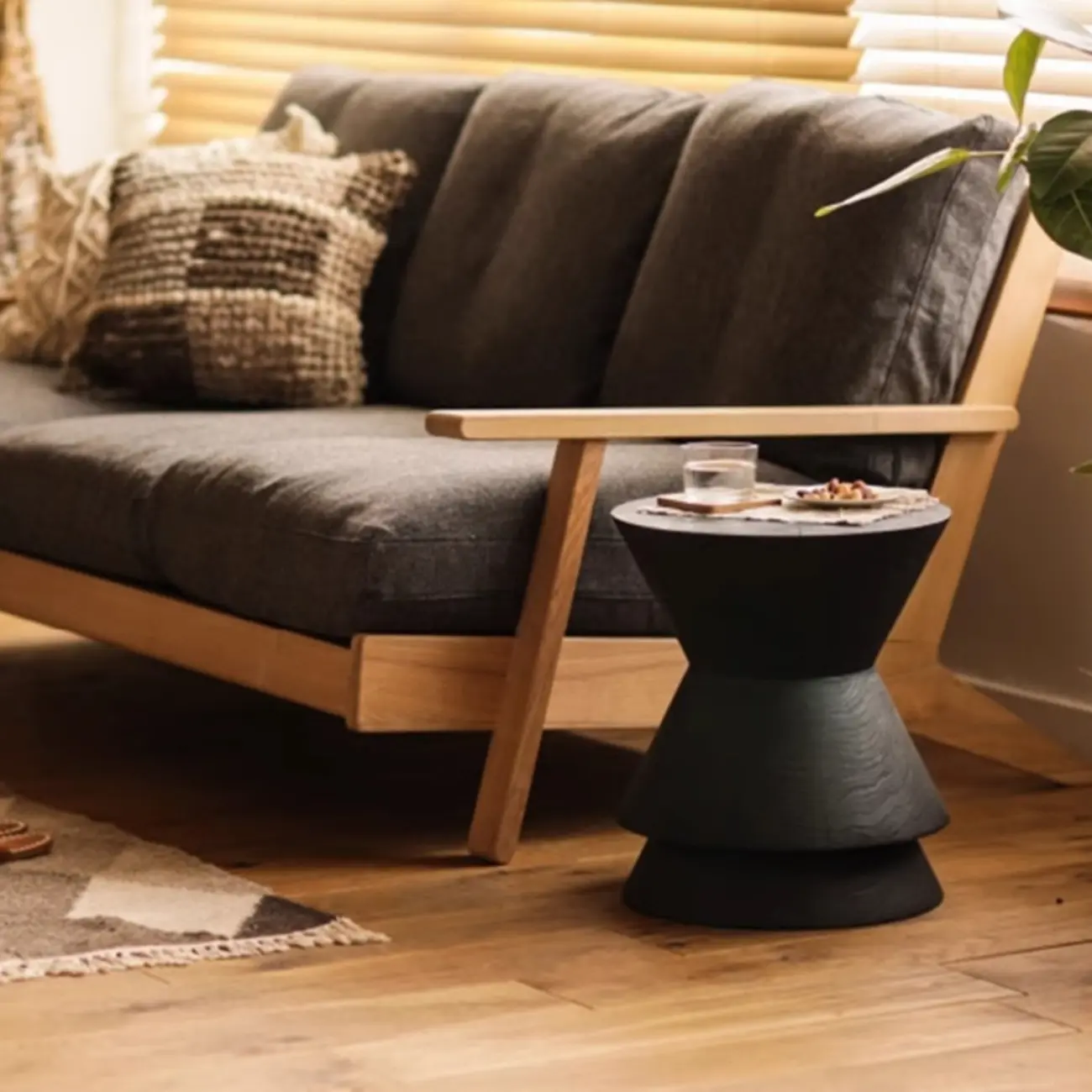 Traditional Wooden Round End Table with Drum Base for Home Image - 2 | homeyfad