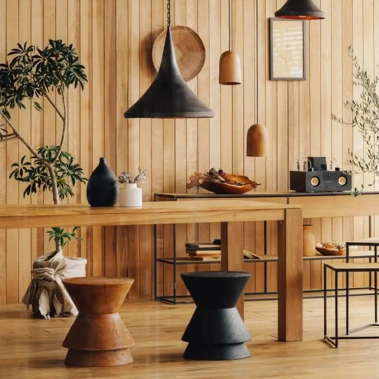 Traditional Wooden Round End Table with Drum Base for Home Image - 3 | homeyfad