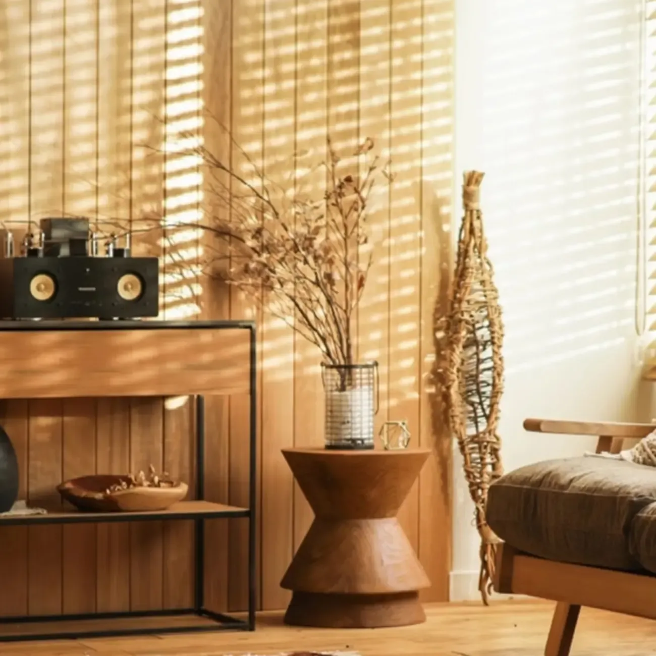 Traditional Wooden Round End Table with Drum Base for Home Image - 6