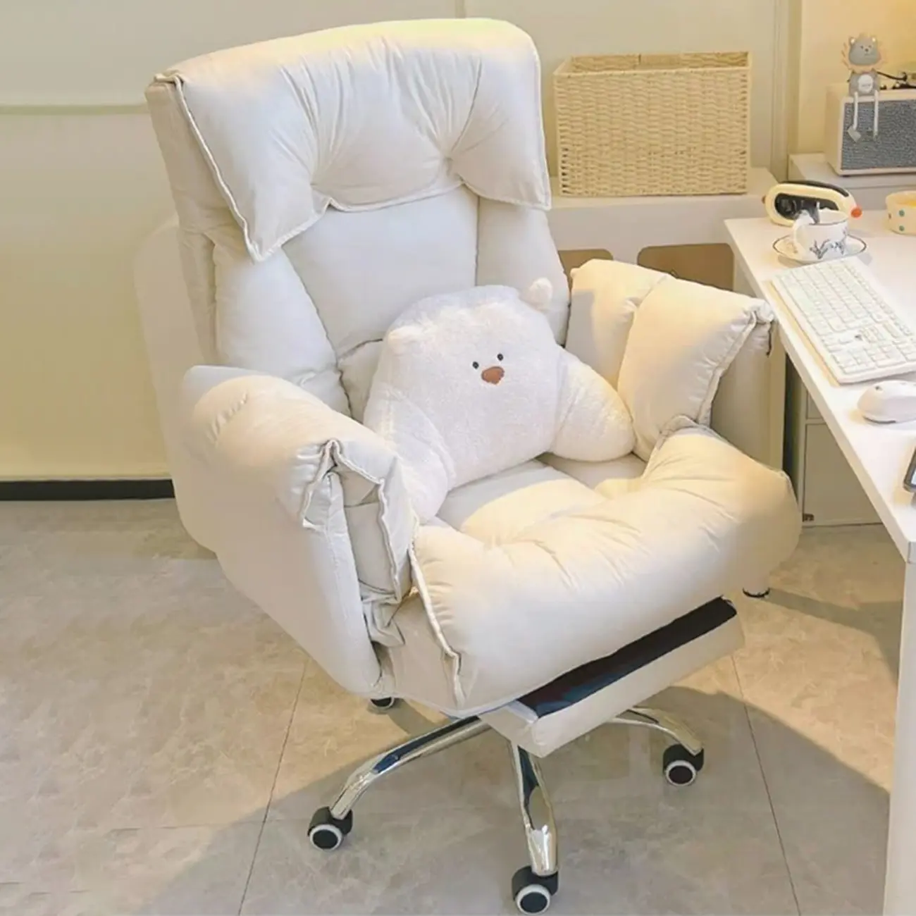 Modern White Leather Reclining Office Chair Image - 2 | homeyfad
