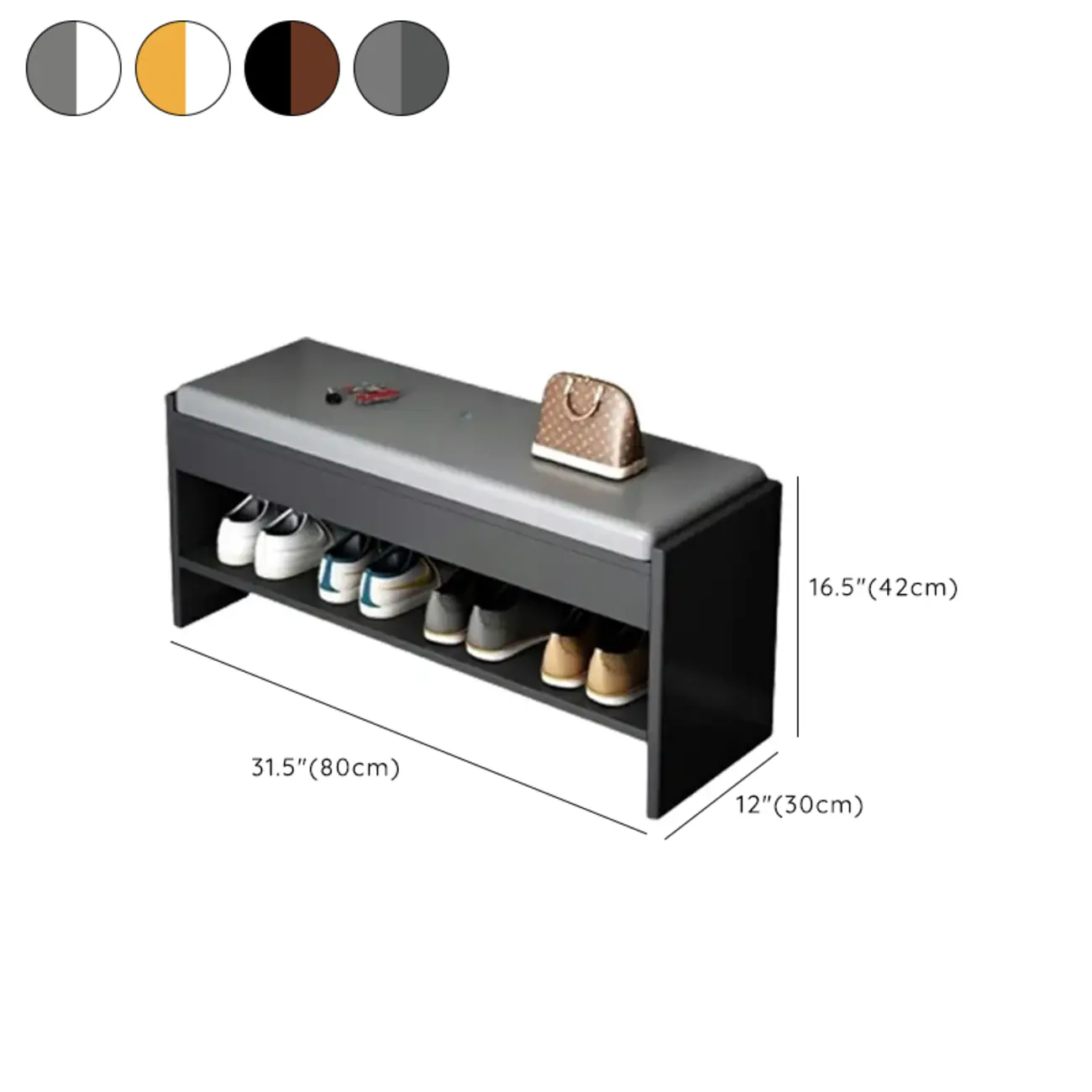 Minimalist Wood Shoe Storage Bench with Leather Cushion #size | homeyfad