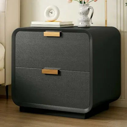 Art Deco Leather Wood 2-Drawer Nightstand Image - 1