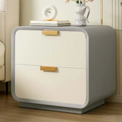 Art Deco Leather Wood 2-Drawer Nightstand Image - 9