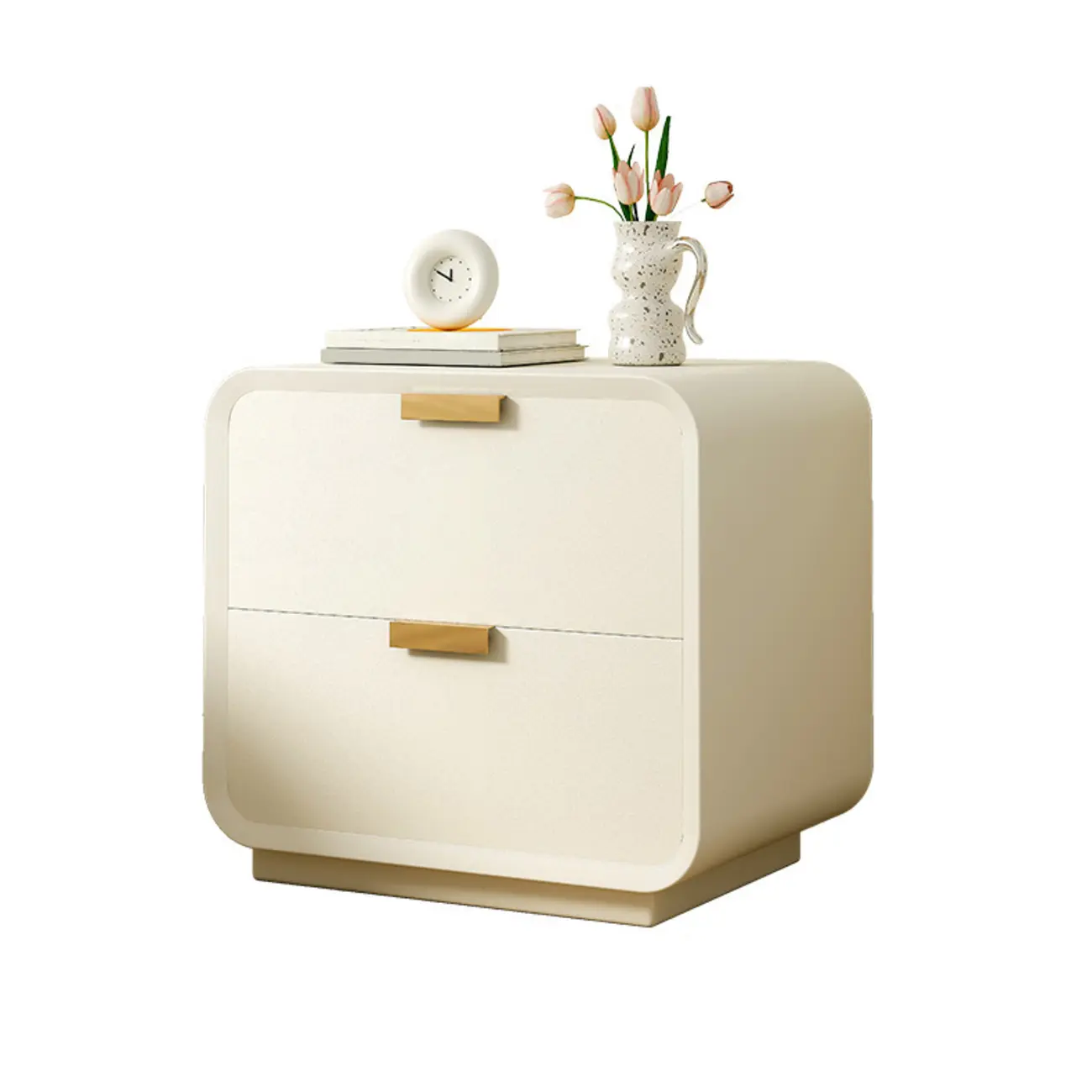 Art Deco Leather Wood 2-Drawer Nightstand Image - 10 | homeyfad