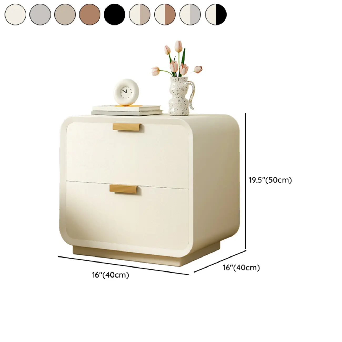 Art Deco Leather Wood 2-Drawer Nightstand #size