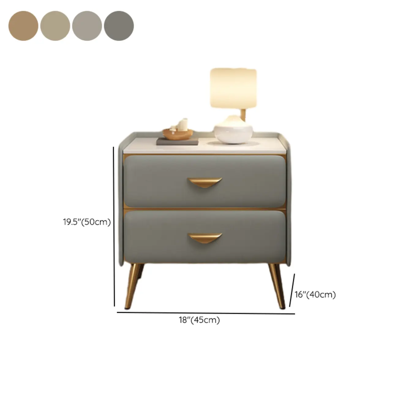 Elegant Stone Top Gold Accents Nightstand with 2 Drawers Image - 13 | homeyfad