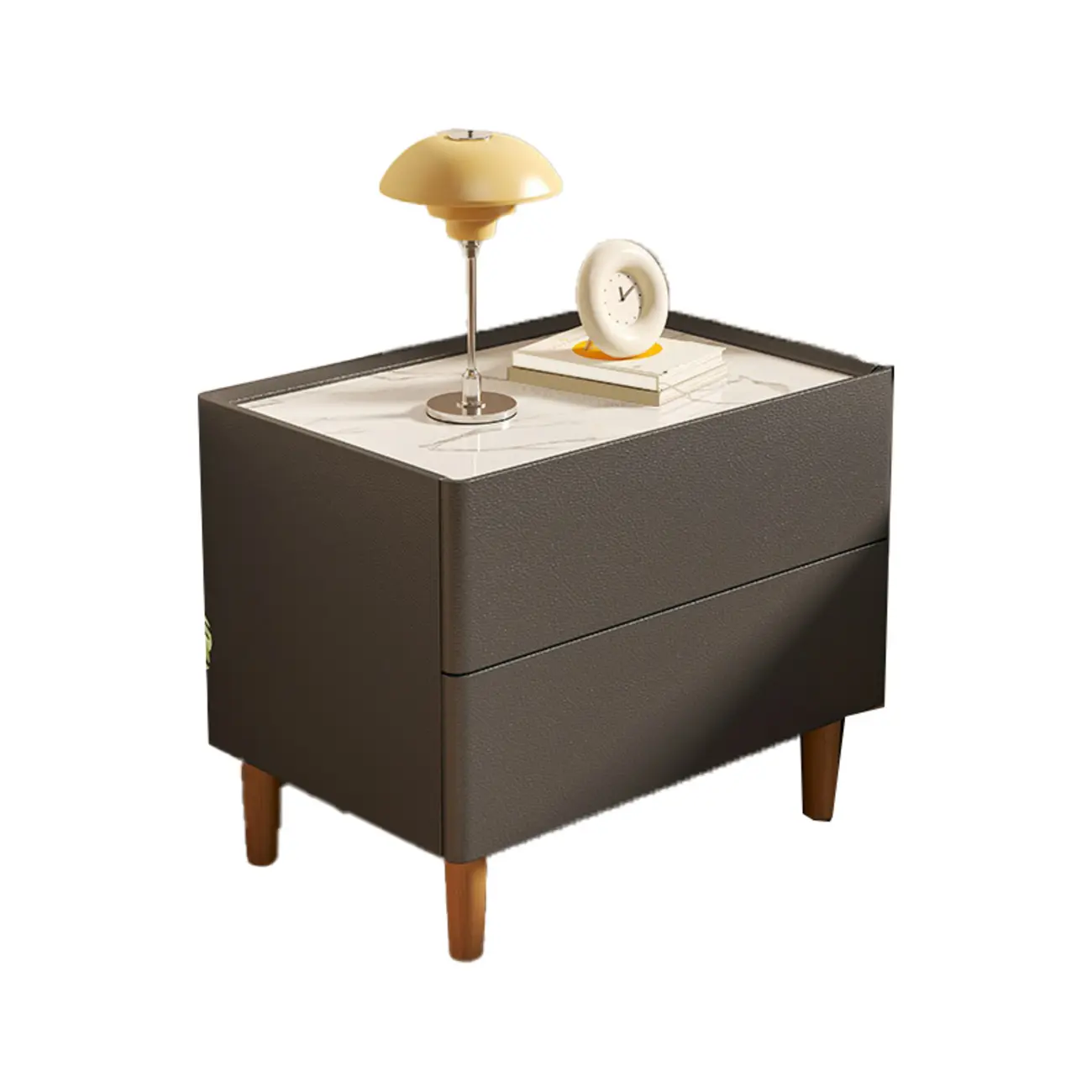  Modern White Sintered Stone Top Leather Drawers Nightstand Image - 10 | homeyfad