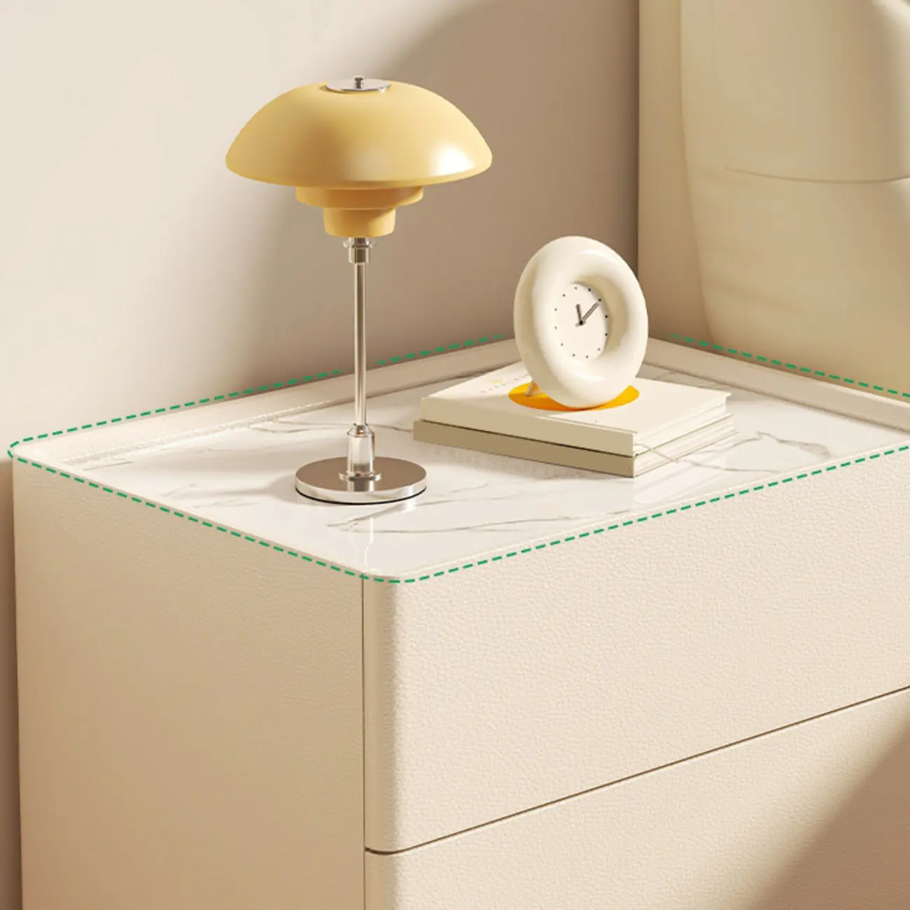  Modern White Sintered Stone Top Leather Drawers Nightstand Image - 12 | homeyfad