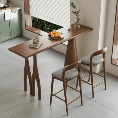 Brown Rectangle Natural Wooden Bar Table for Dining Room Image - 3