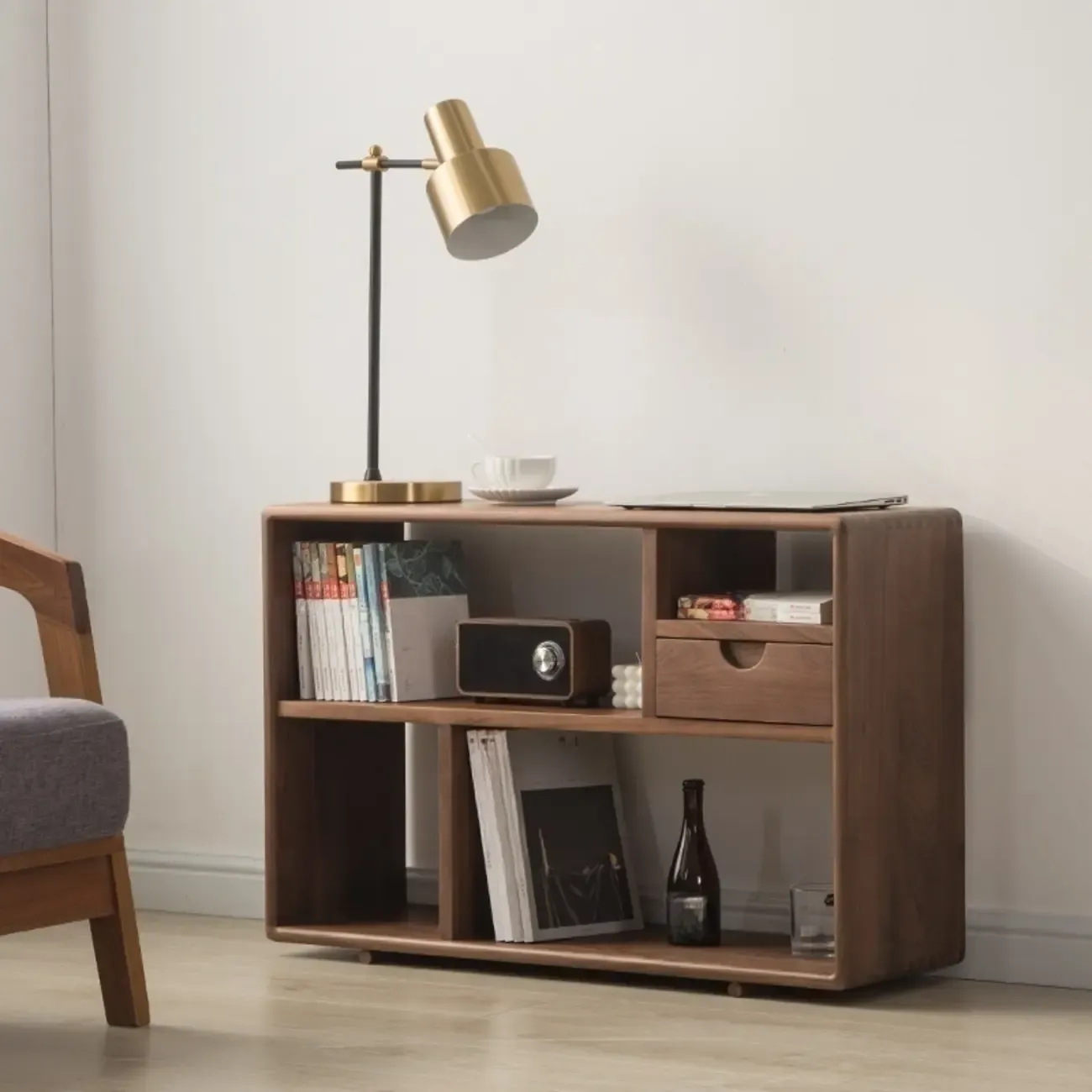 Walnut Wooden Open Shelving End Table for Living Room Image - 2