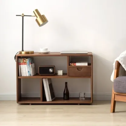 Walnut Wooden Open Shelving End Table for Living Room Image - 4