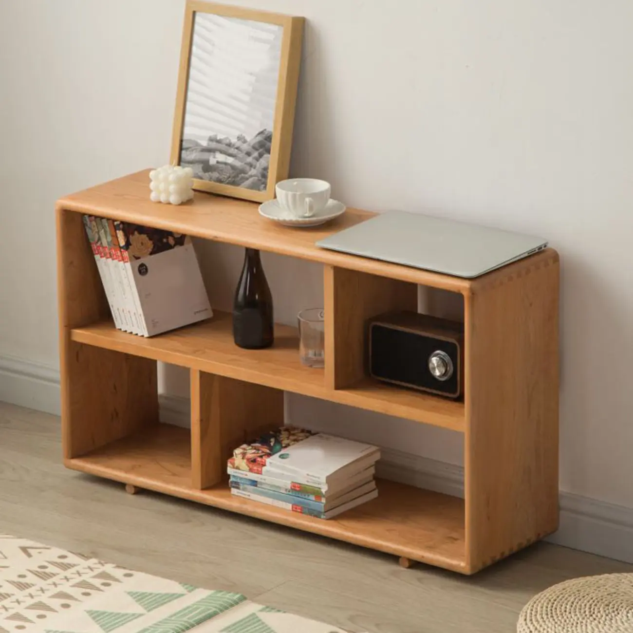 Walnut Wooden Open Shelving End Table for Living Room Image - 6 | homeyfad
