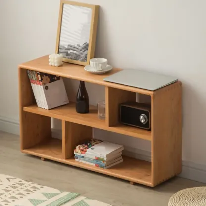 Walnut Wooden Open Shelving End Table for Living Room Image - 6