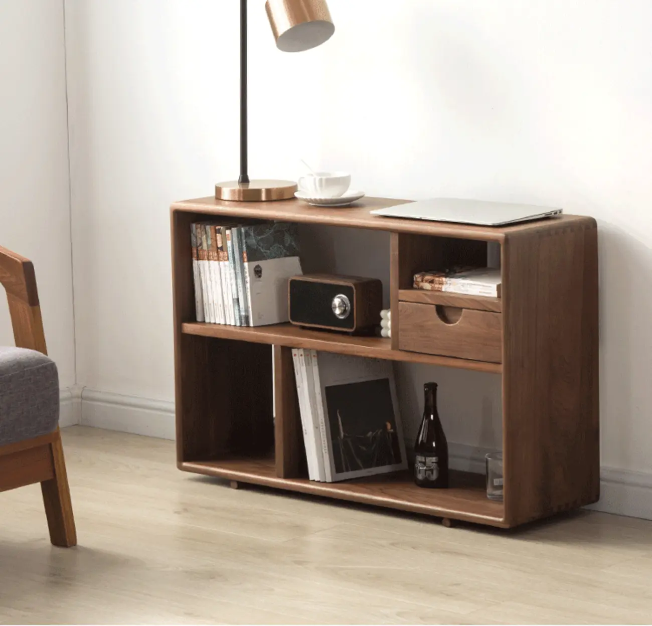 Walnut Wooden Open Shelving End Table for Living Room Image - 3 | homeyfad