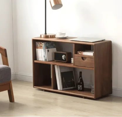 Walnut Wooden Open Shelving End Table for Living Room Image - 3
