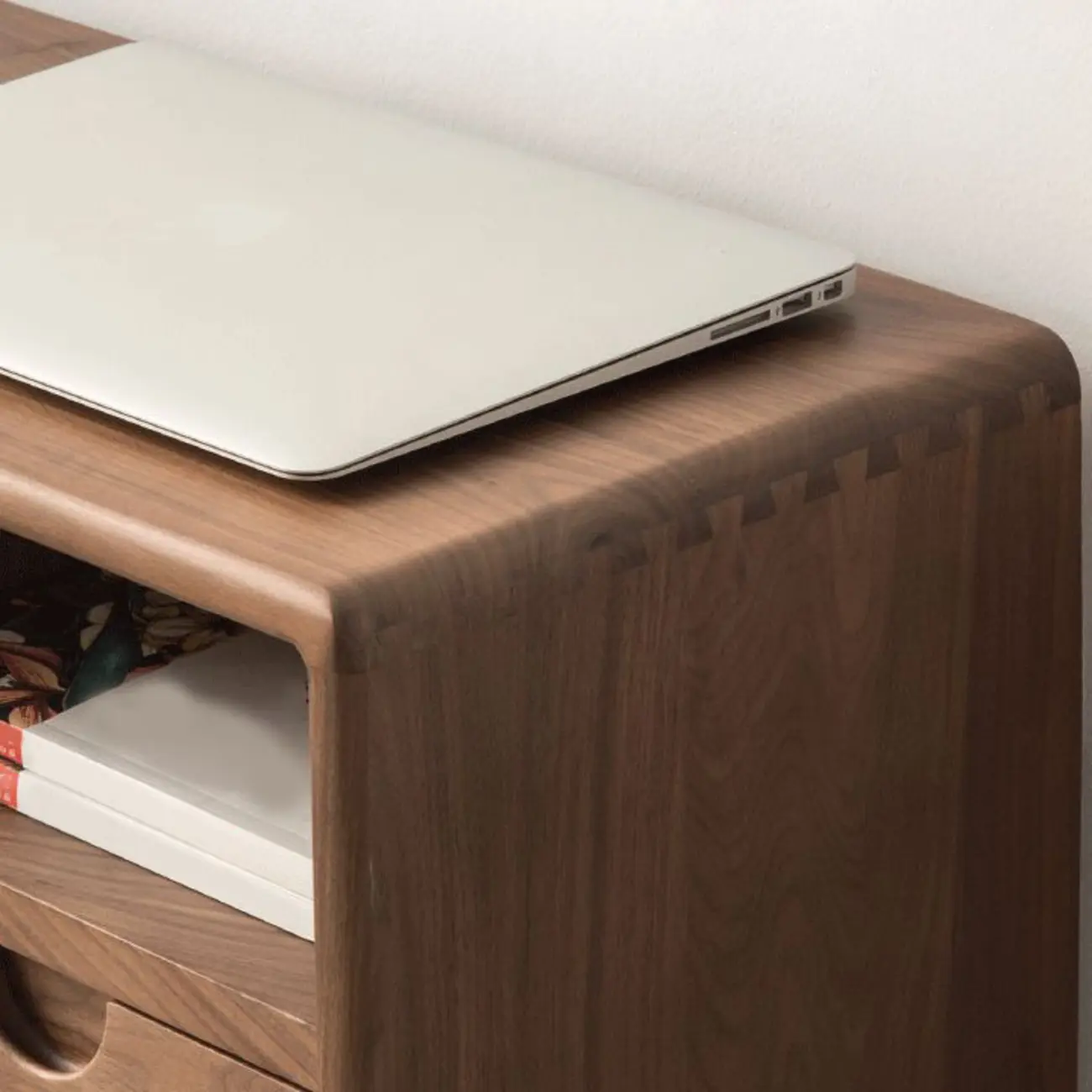 Walnut Wooden Open Shelving End Table for Living Room Image - 7 | homeyfad