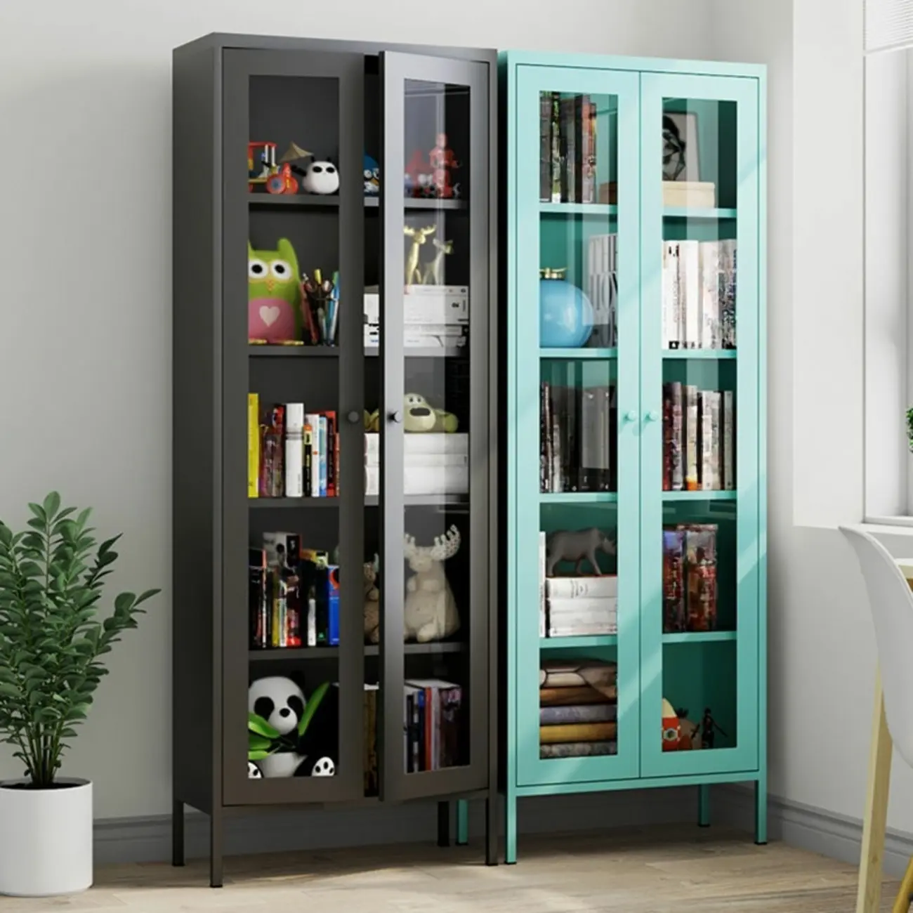 Modern Black Iron Adjustable Display Cabinet for Living Room Image - 2 | homeyfad