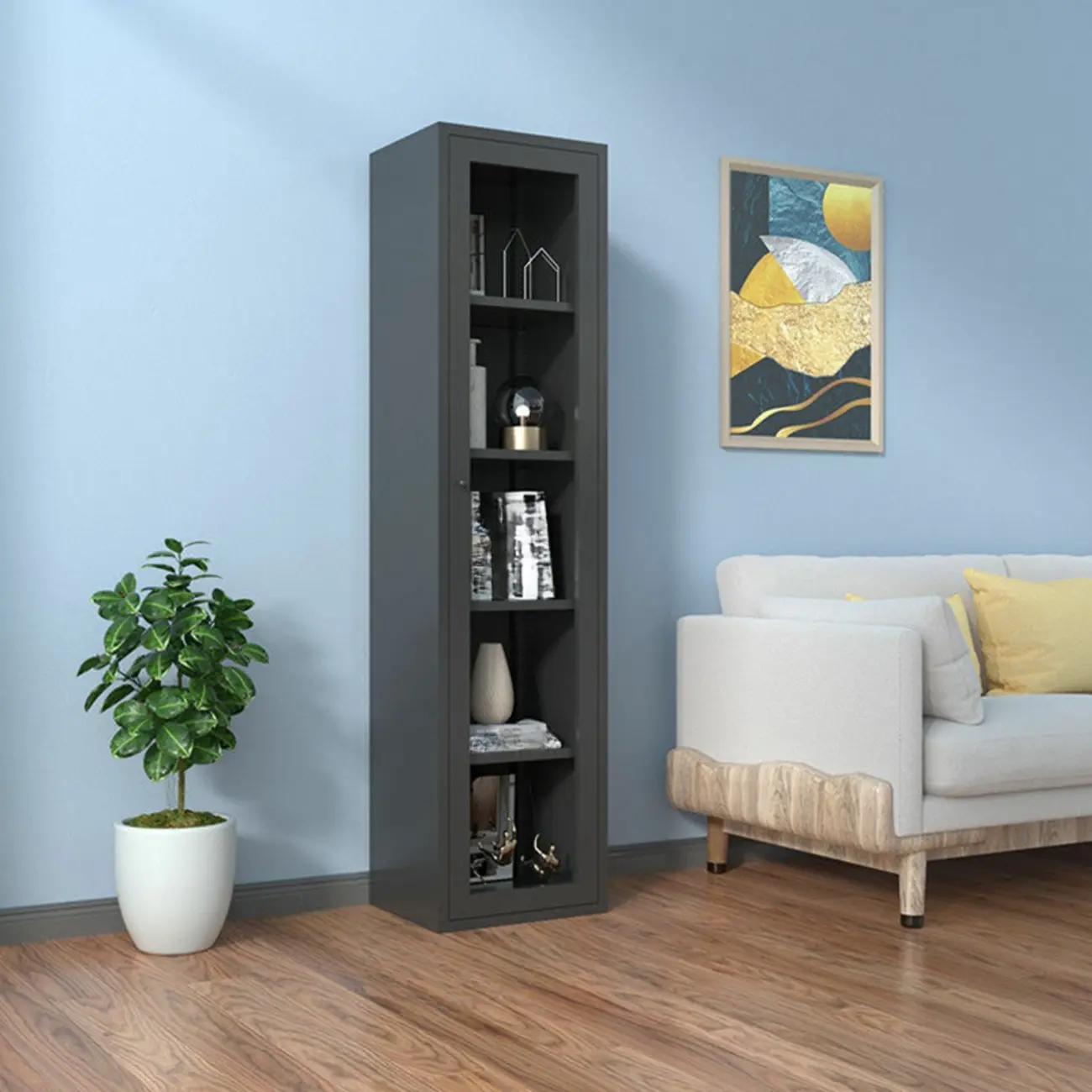 Modern Black Iron Adjustable Display Cabinet for Living Room Image - 1 | homeyfad